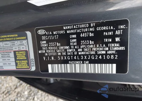 2018 Kia Optima S из США, поврежденный, VIN 5XXGT4L3XJG241082